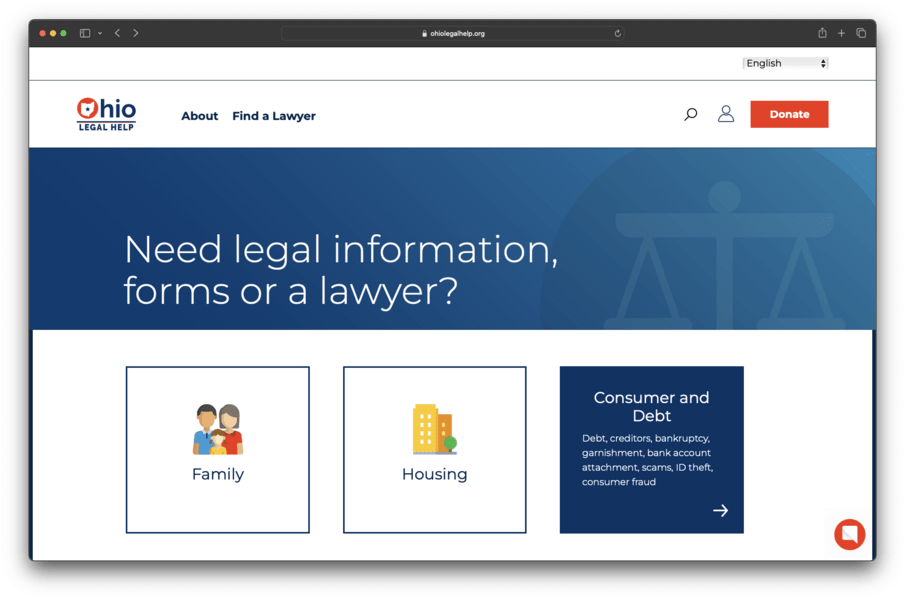 Ohio Legal Help Home Page Screenshot