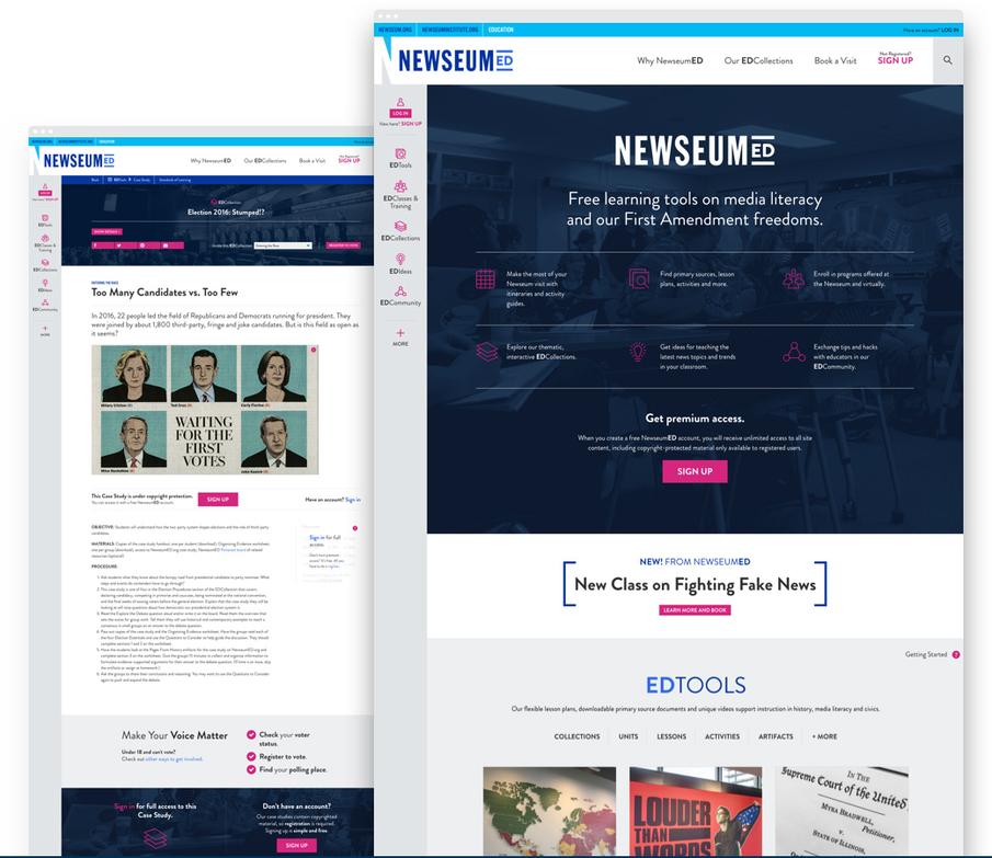 A screenshot of the NewseumEd home page after the redesign. 