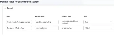 Search API screenshot of adding the combine sort date field