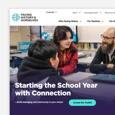 A partial screenshot of FacingHistory.org's homepage