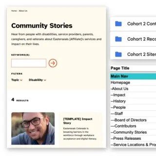 Screenshots of the tools used for the Easterseals affiliates migration