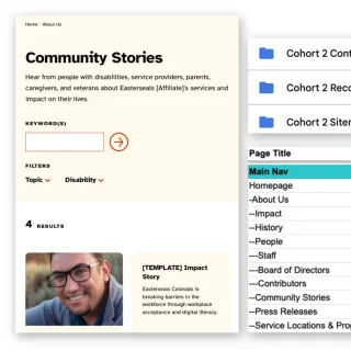 Screenshots of the tools used for the Easterseals affiliates migration