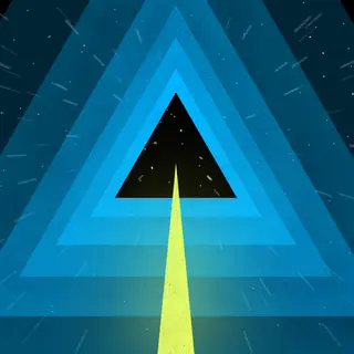 Abstract image of a path leading to the center of triangles moving through space