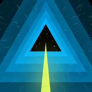 Abstract image of a path leading to the center of triangles moving through space
