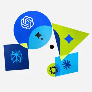 Illustration for the Not a Bot AI Summit, showing various AI company logos