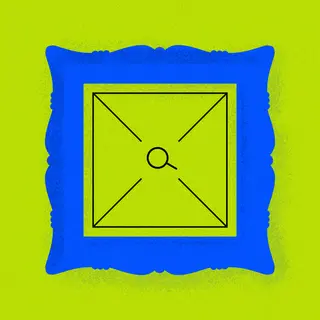Illustration of an empty artwork frame with a magnifying glass inside it