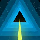 Abstract image of a path leading to the center of triangles moving through space