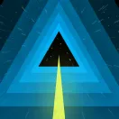 Abstract image of a path leading to the center of triangles moving through space