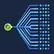 Abstract risograph illustration on a deep midnight navy background featuring an electric chartreuse ignition node on the left that branches into a symmetrical geometric array of sky blue conduits connected to a grid of blue site icons, symbolizing automated multi-site deployment.