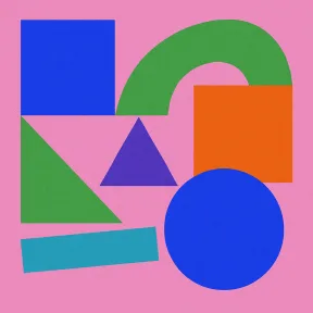 Colorful geometric shapes on a pink background