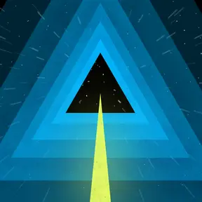 Abstract image of a path leading to the center of triangles moving through space
