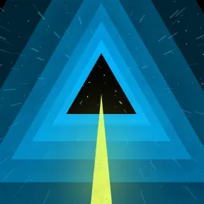 Abstract image of a path leading to the center of triangles moving through space