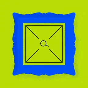 Illustration of an empty artwork frame with a magnifying glass inside it