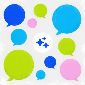 Illustration of speech bubbles around an icon for Artificial Intelligence
