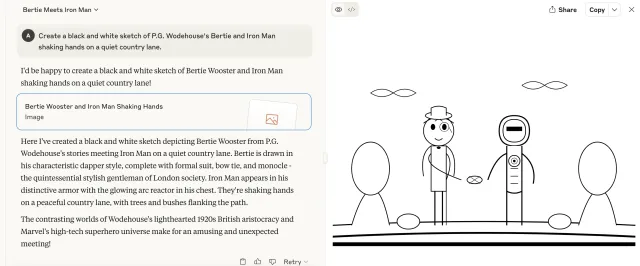 AI-created cartoon of Bertie and Iron Man shaking hands