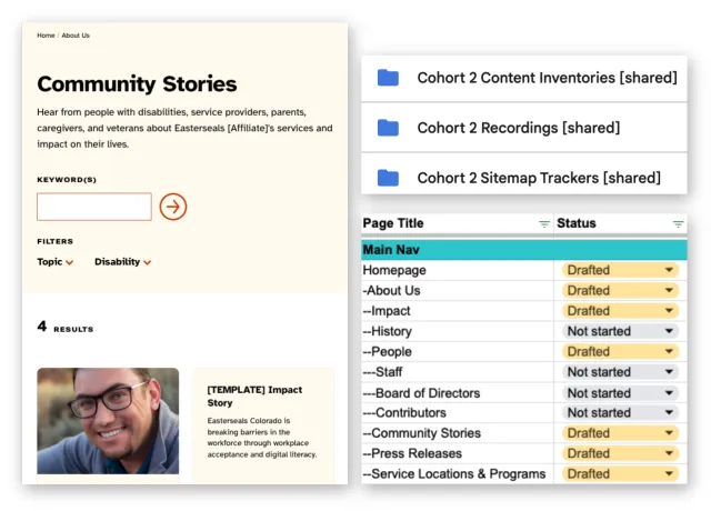 Screenshots of the tools used for the Easterseals affiliates migration