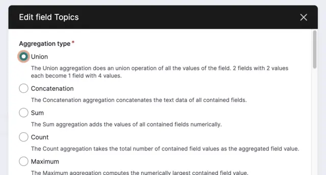 Search API aggregation field configuration form